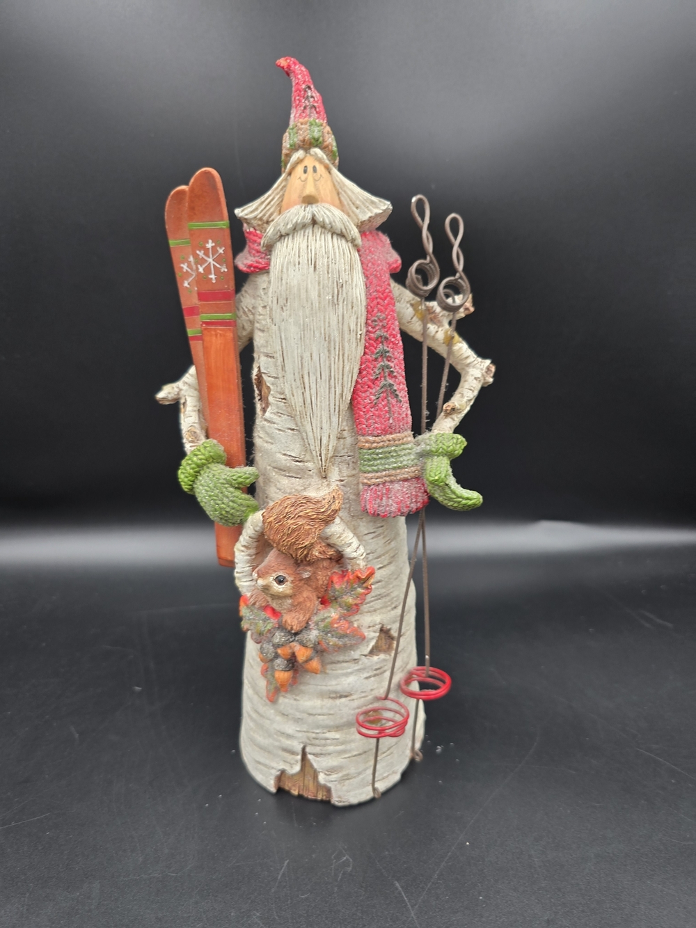 Rustic Red Santa with Skis Holiday Figurine - Festive Tabletop Decor